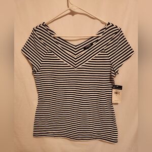 Chaps Women's Black and White Striped Top